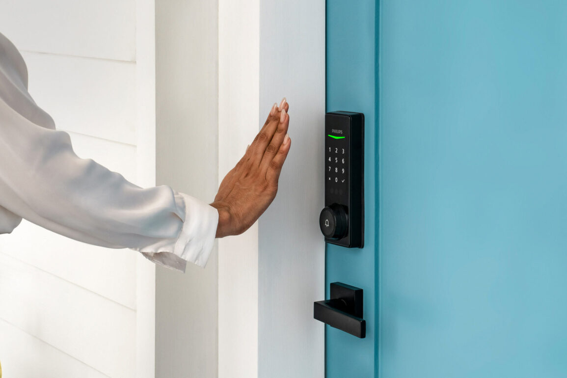 Philips' palm-scanning smart deadbolt unlocks door. 33