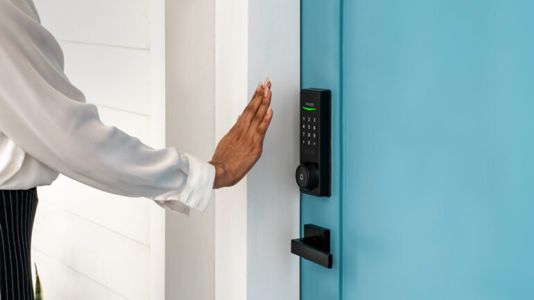 Philips' palm-scanning smart deadbolt unlocks door. 3